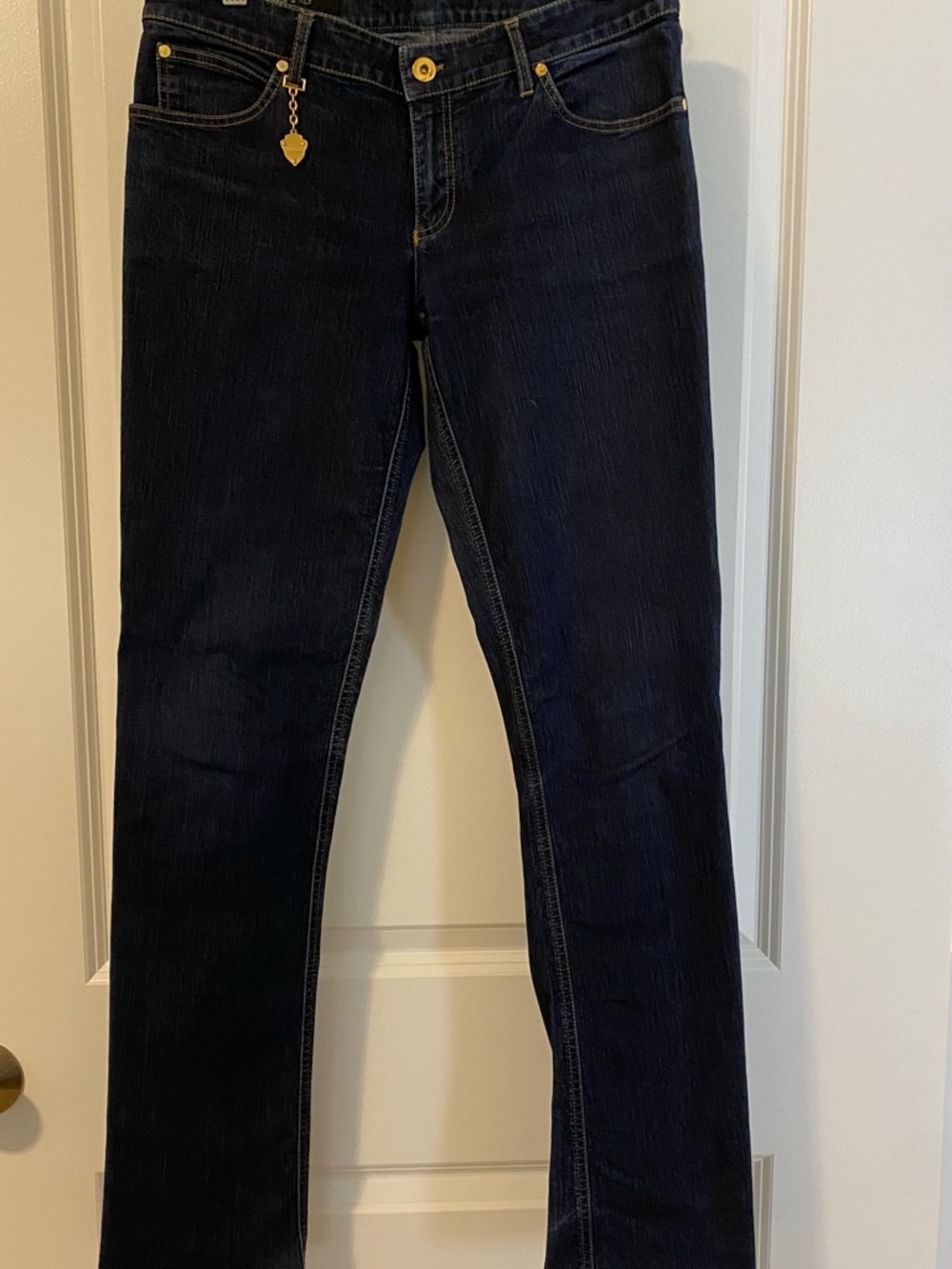 Gucci Dark Indigo Straight-Leg Jeans with Gold Charm